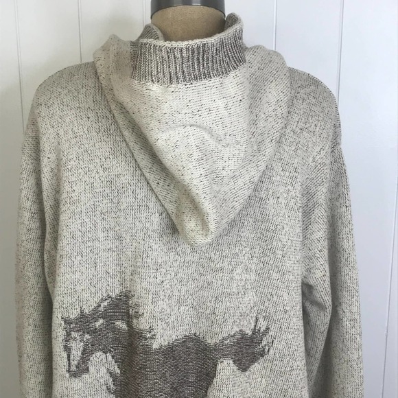 Back on The Ranch Button Up Hooded Cardigan with Horse Woven in Back SZ XL - Picture 8 of 10